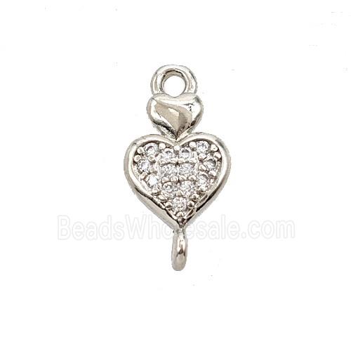 Copper Heart Connector Pave Zirconia Platinum Plated