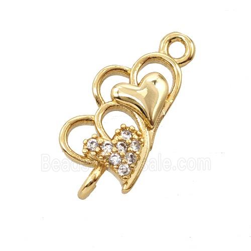 Copper Heart Connector Pave Zirconia Gold Plated