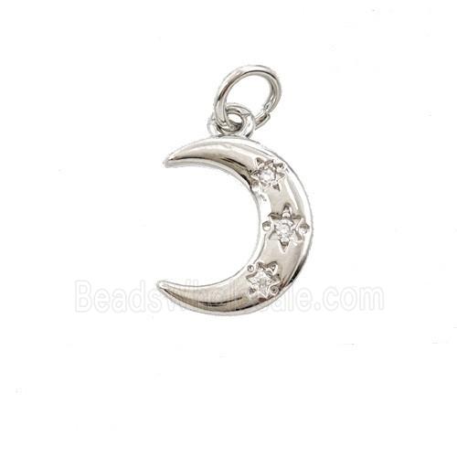 Copper Moon Pendant Pave Zirconia Platinum Plated