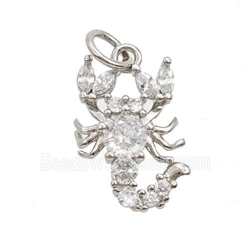 Copper Scorpion Pendant Pave Zirconia Platinum Plated