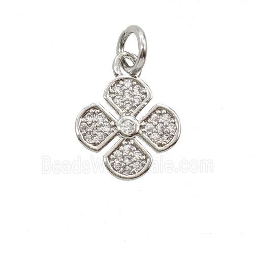 Copper Clover Pendant Pave Zirconia Platinum Plated