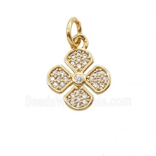 Copper Clover Pendant Pave Zirconia Gold Plated
