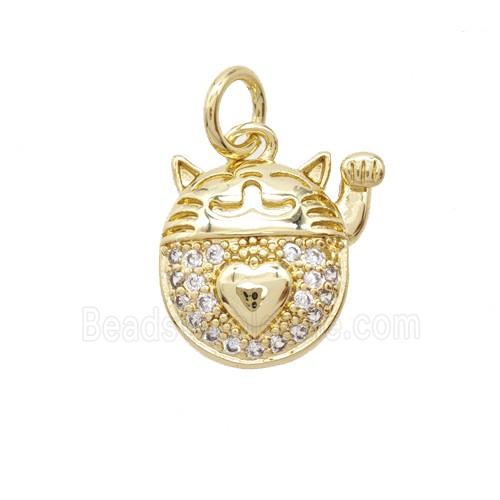 Lucky Cat Charms Copper Pendant Pave Zirconia Gold Plated