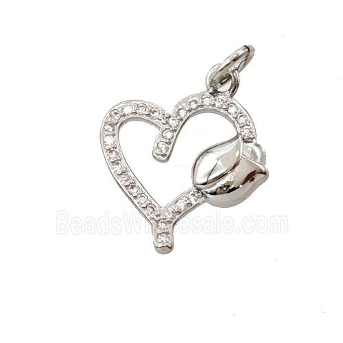 Copper Heart Tulip Pendant Pave Zirconia Platinum Plated