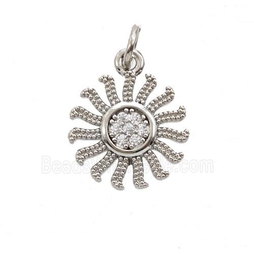 Copper Sun Pendant Pave Zirconia Platinum Plated