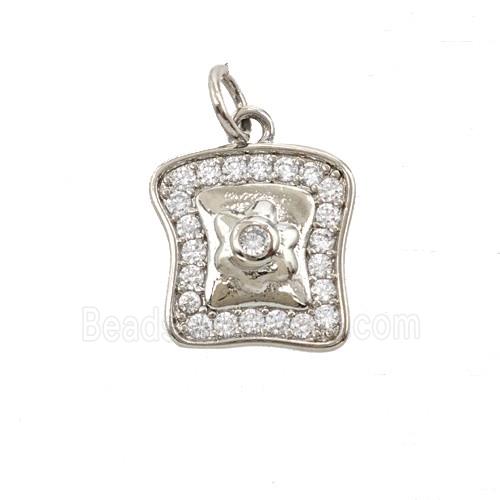 Breakfast Bread Charms Copper Pendant Pave Zirconia Platinum Plated