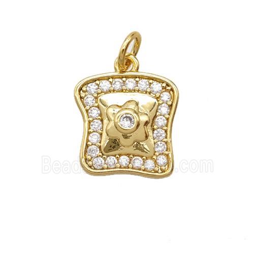 Breakfast Bread Charms Copper Pendant Pave Zirconia Gold Plated