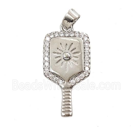 Pickleball Paddle Charms Copper Pendant Pave Zirconia Sports Platinum Plated