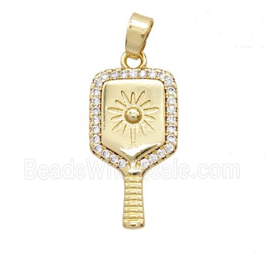 Pickleball Paddle Charms Copper Pendant Pave Zirconia Sports Gold Plated