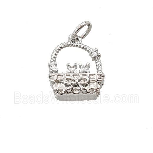 Basket Charms Copper Pendant Pave Zirconia Bowknot Platinum Plated