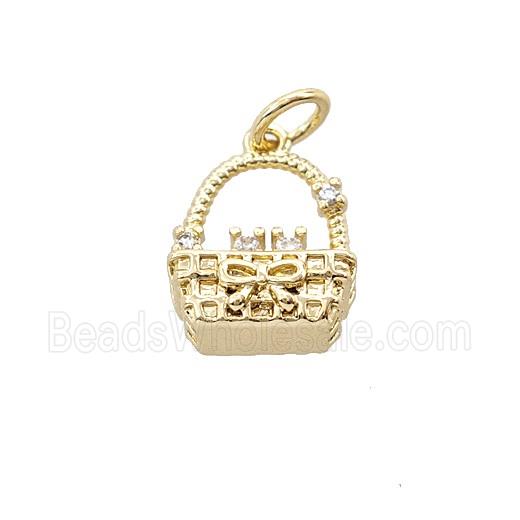 Basket Charms Copper Pendant Pave Zirconia Bowknot Gold Plated