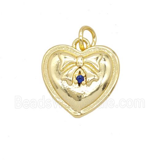 Copper Heart Pendant Pave Zirconia Bowknot Gold Plated