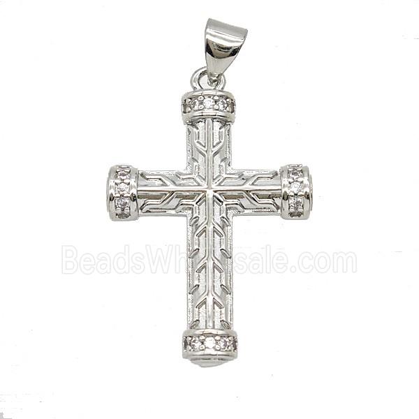 Copper Cross Pendant Pave Zirconia Platinum Plated