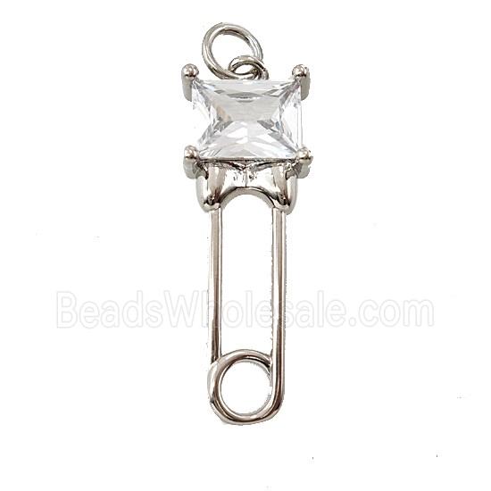 Copper Safety Pin Pave Crystal Glass Platinum Plated