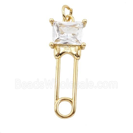 Copper Safety Pin Pave Crystal Glass Gold Plated