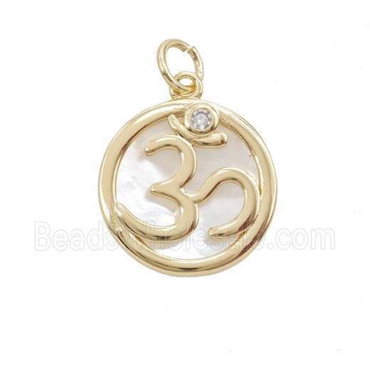Hindu Sign Charms Copper Pendant Pave Zirconia Shell Gold Plated
