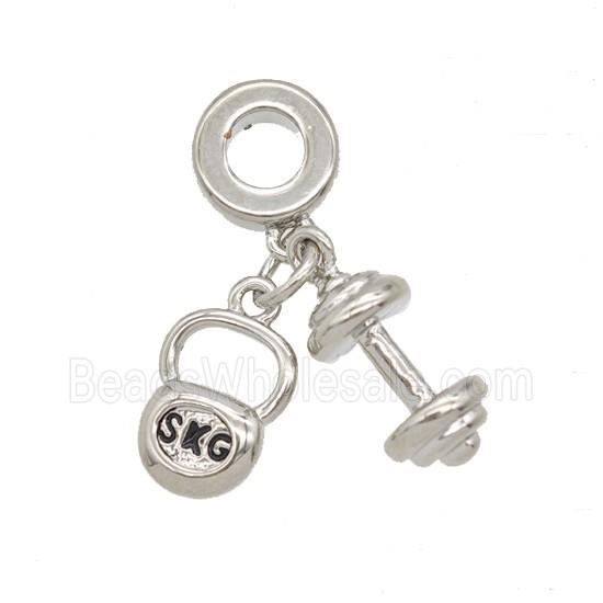 Weightlifting Barbell Charms Copper Pendant Sports Platinum Plated