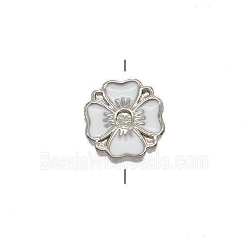 Copper Clover Beads White Enamel Platinum Plated