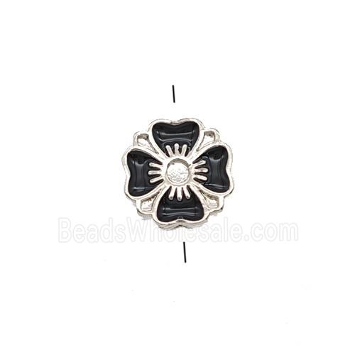 Copper Clover Beads Black Enamel Platinum Plated