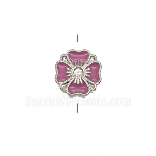 Copper Clover Beads Pink Enamel Platinum Plated
