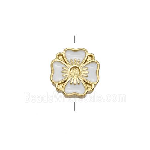 Copper Clover Beads White Enamel Gold Plated