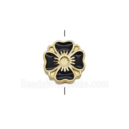 Copper Clover Beads Black Enamel Gold Plated
