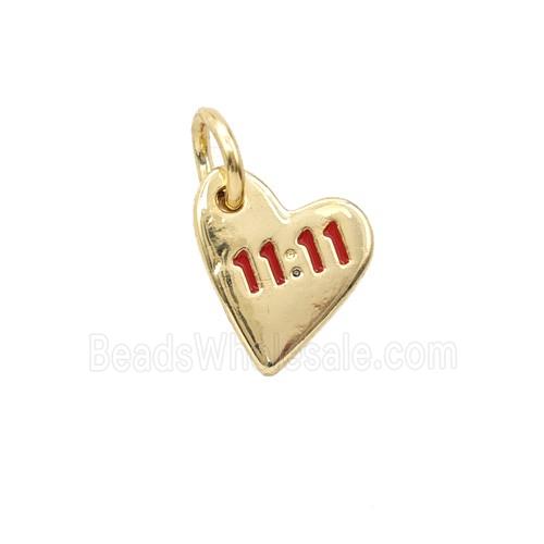 Copper Heart Pendant Double Eleven 11 Red Enamel Gold Plated