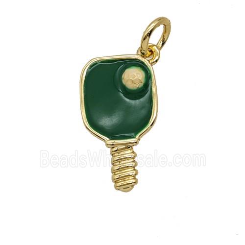 Pickleball Paddle Charms Copper Pendant Green Enamel Sports Gold Plated