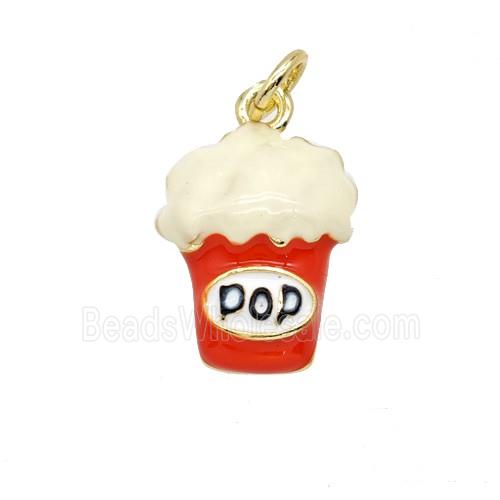 Copper Popcorn Bucket Red Enamel Gold Plated