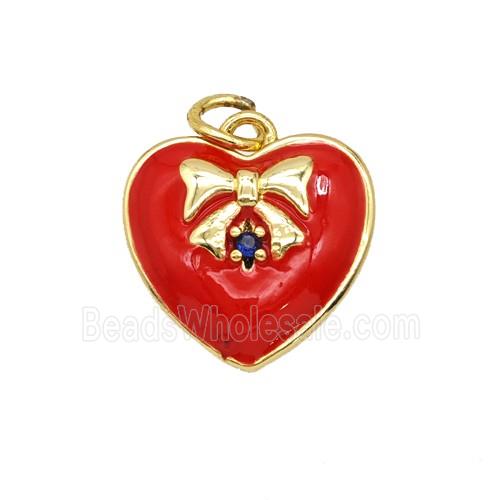 Copper Heart Pendant Bowknot Red Enamel Gold Plated