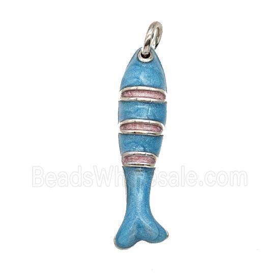 Copper Fish Pendant Blue Enamel Gold Plated