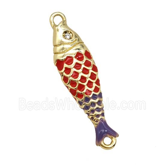 Copper Fish Connector Red Enamel Gold Plated