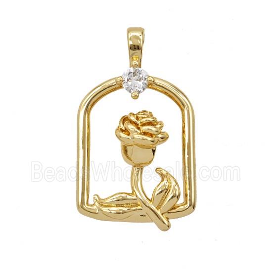 Copper Rose Flower Pendant Pave Zirconia Gold Plated