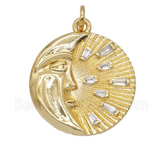 Copper Moon Pendant Pave Zirconia Gold Plated
