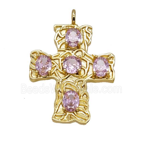 Copper Cross Pendant Pave Zirconia Gold Plated