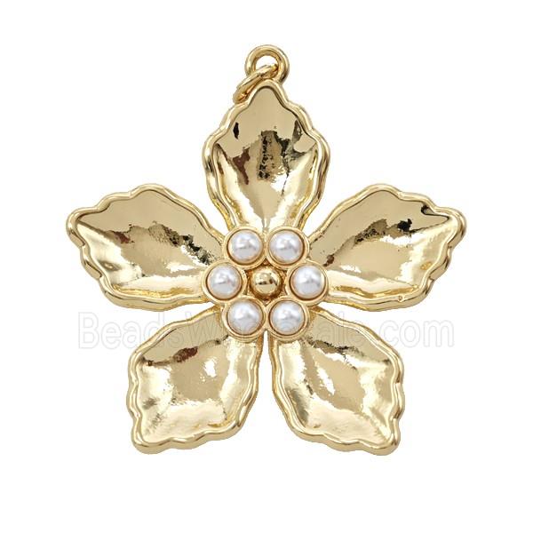 Copper Flower Pendant Pave Resin Gold Plated