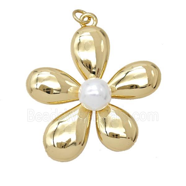 Copper Flower Pendant Pave Resin Gold Plated