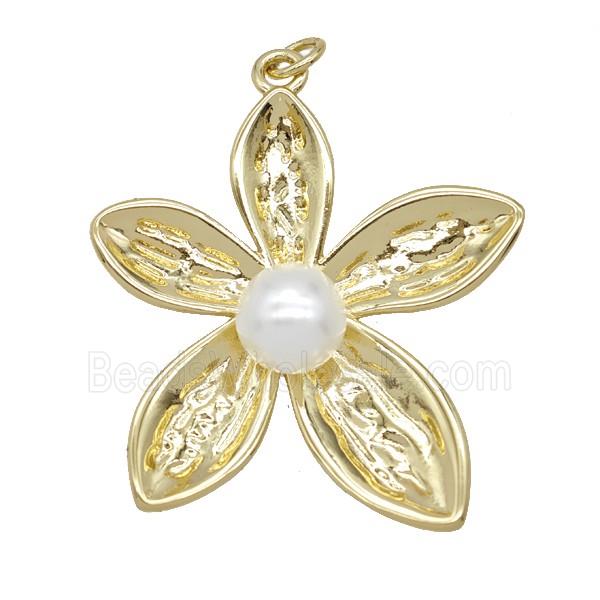 Copper Flower Pendant Pave Resin Gold Plated