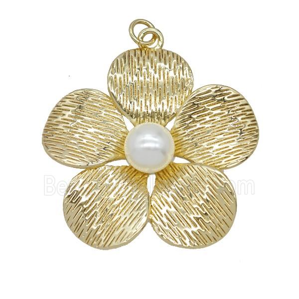 Copper Flower Pendant Pave Resin Gold Plated