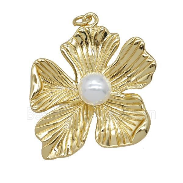 Copper Hibiscus Flower Pendant Pave Resin Gold Plated