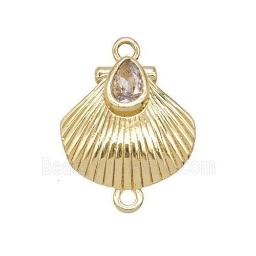 Copper Scallop Connector Pave Zirconia Gold Plated