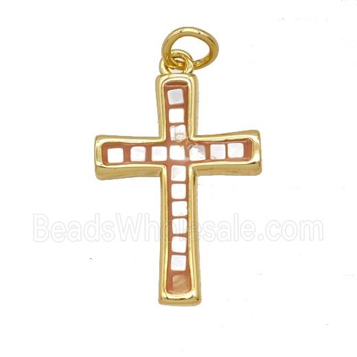 Copper Cross Pendant Pave Shell Gold Plated