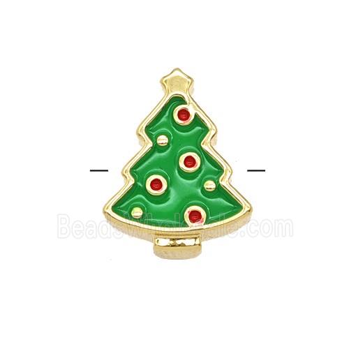 Copper Christmas Tree Beads Green Enamel Gold Plated