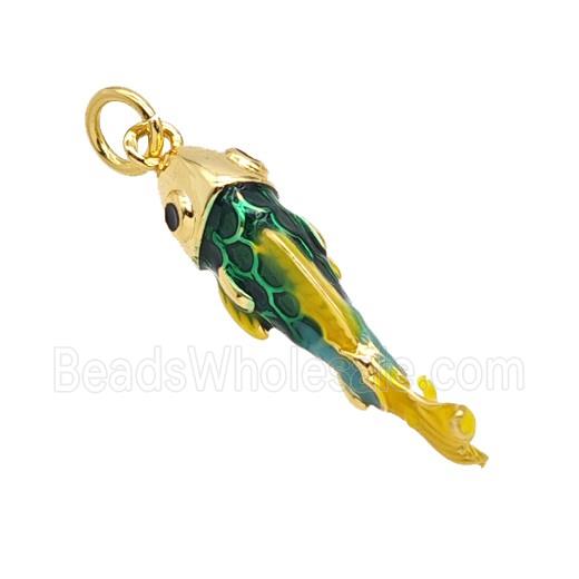 Copper Fish Pendant Green Enamel Gold Plated