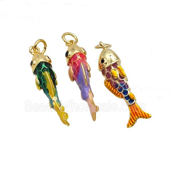 Copper Fish Pendant Enamel Gold Plated Mixed