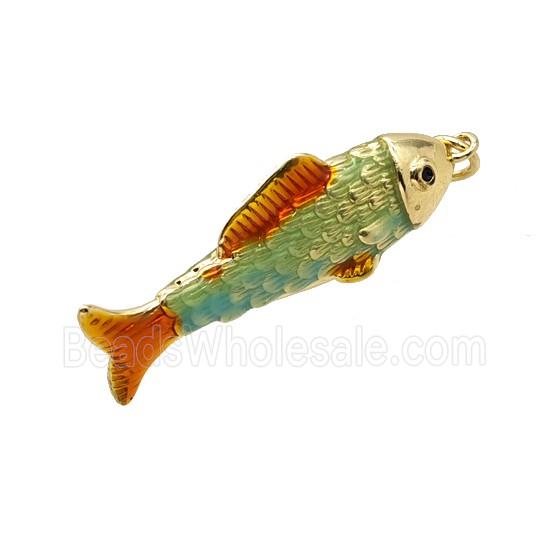 Copper Fish Pendant Green Enamel Gold Plated