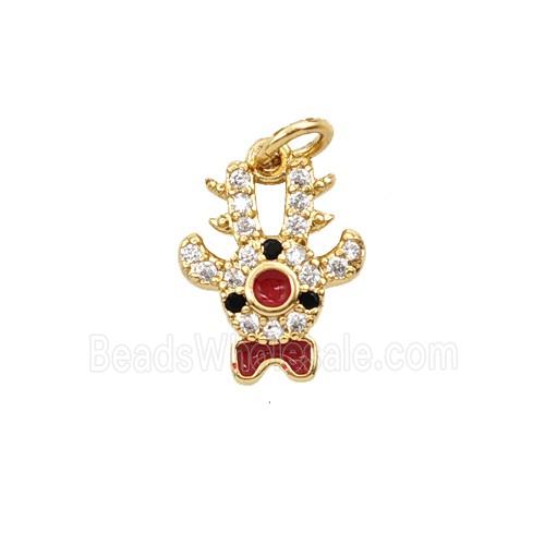 Christmas Reindeer Charms Copper Pendant Pave Zirconia Enamel Gold Plated