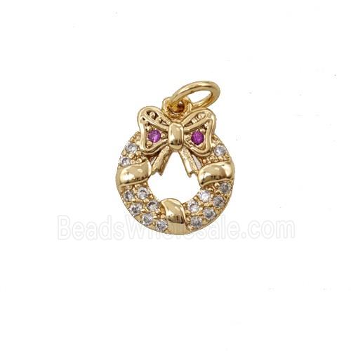 Christmas Wreath Charms Copper Pendant Pave Zirconia Gold Plated