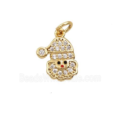 Christmas Santa Claus Charms Copper Pendant Pave Zirconia Gold Plated