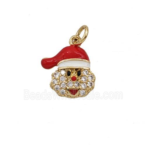 Christmas Santa Claus Charms Copper Pendant Pave Zirconia Red Enamel Gold Plated